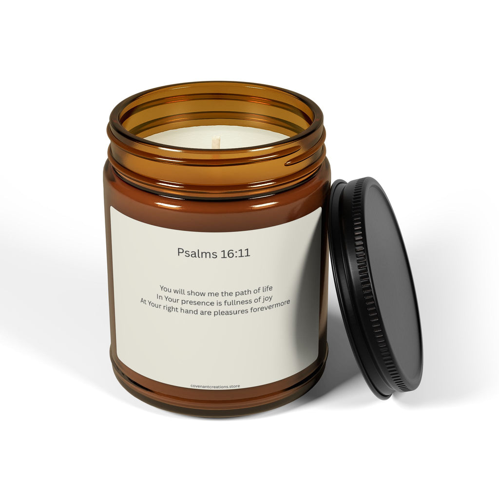 Psalms 16:11 Scripture Scented Soy Candle - Amber Jar