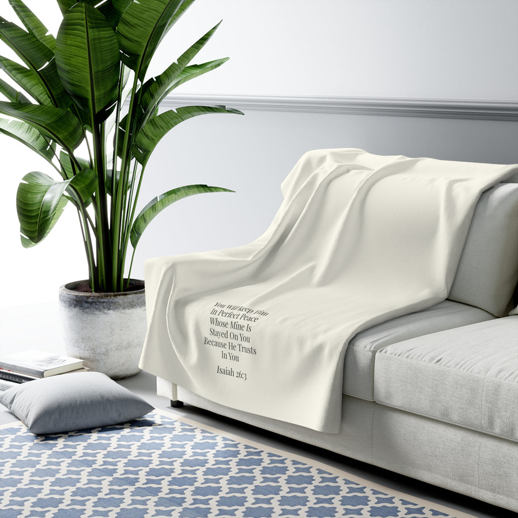Isaiah 26:3 Perfect Peace Sherpa Fleece Blanket – Luxury Oatmeal Cream Accent