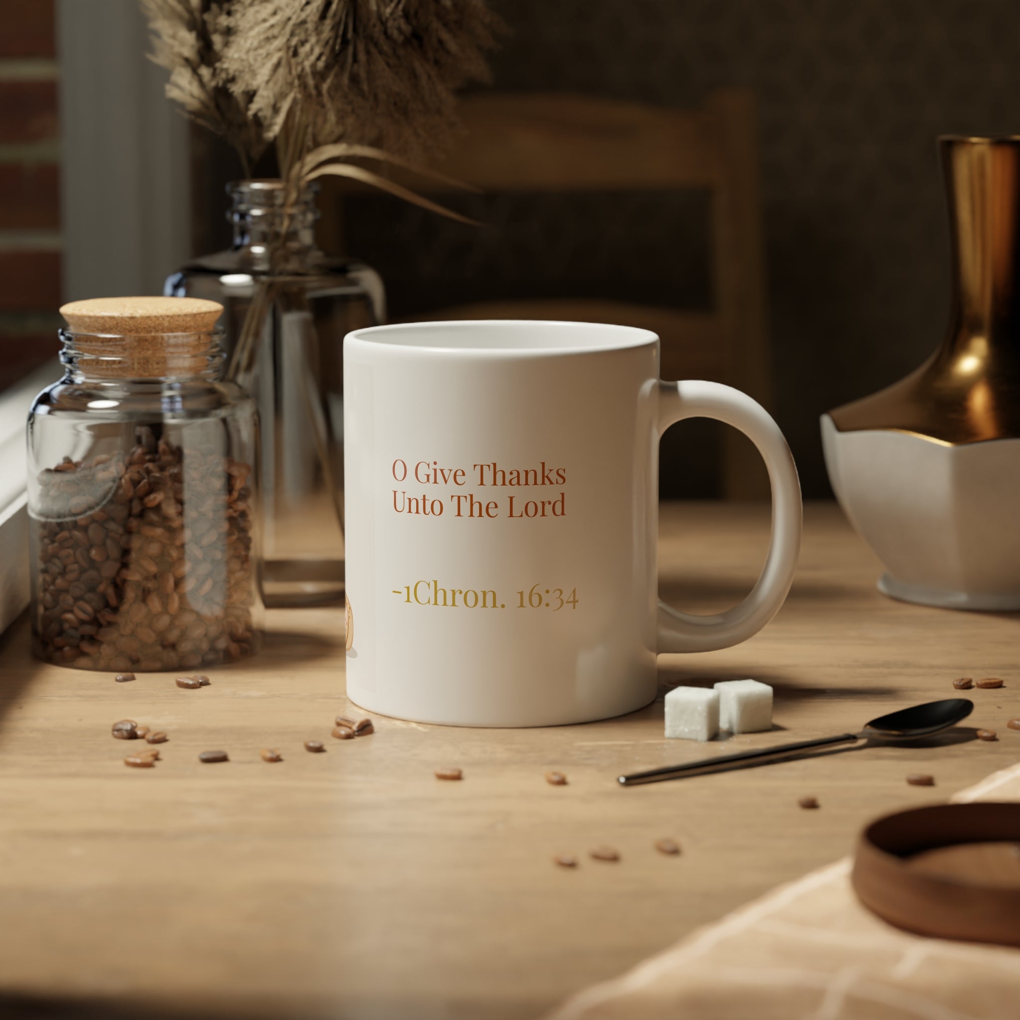 1 Chronicles 16:34 O give thanks unto the Lord harvest graphic Jumbo Mug-20oz