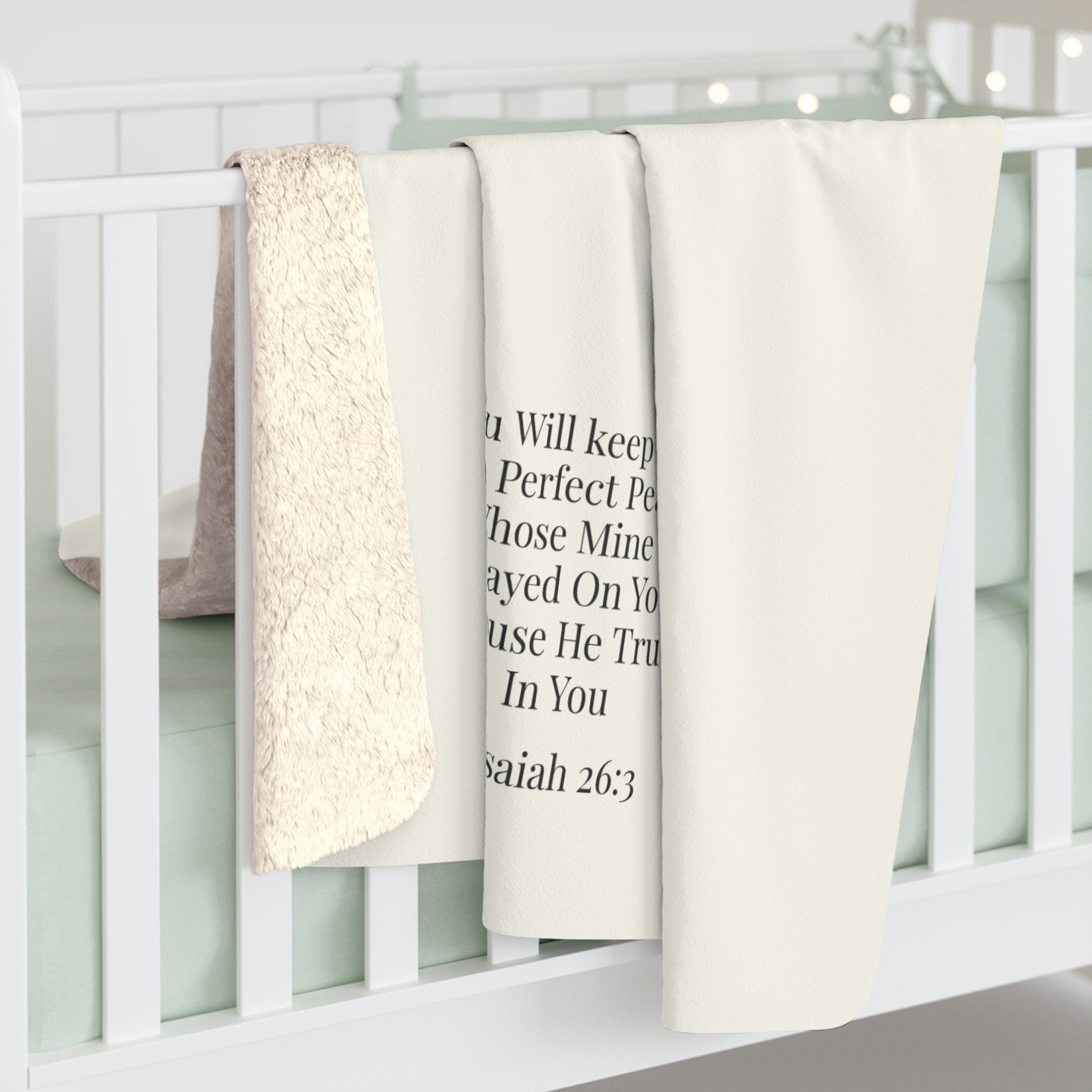 Isaiah 26:3 Perfect Peace Sherpa Fleece Blanket – Luxury Oatmeal Cream Accent