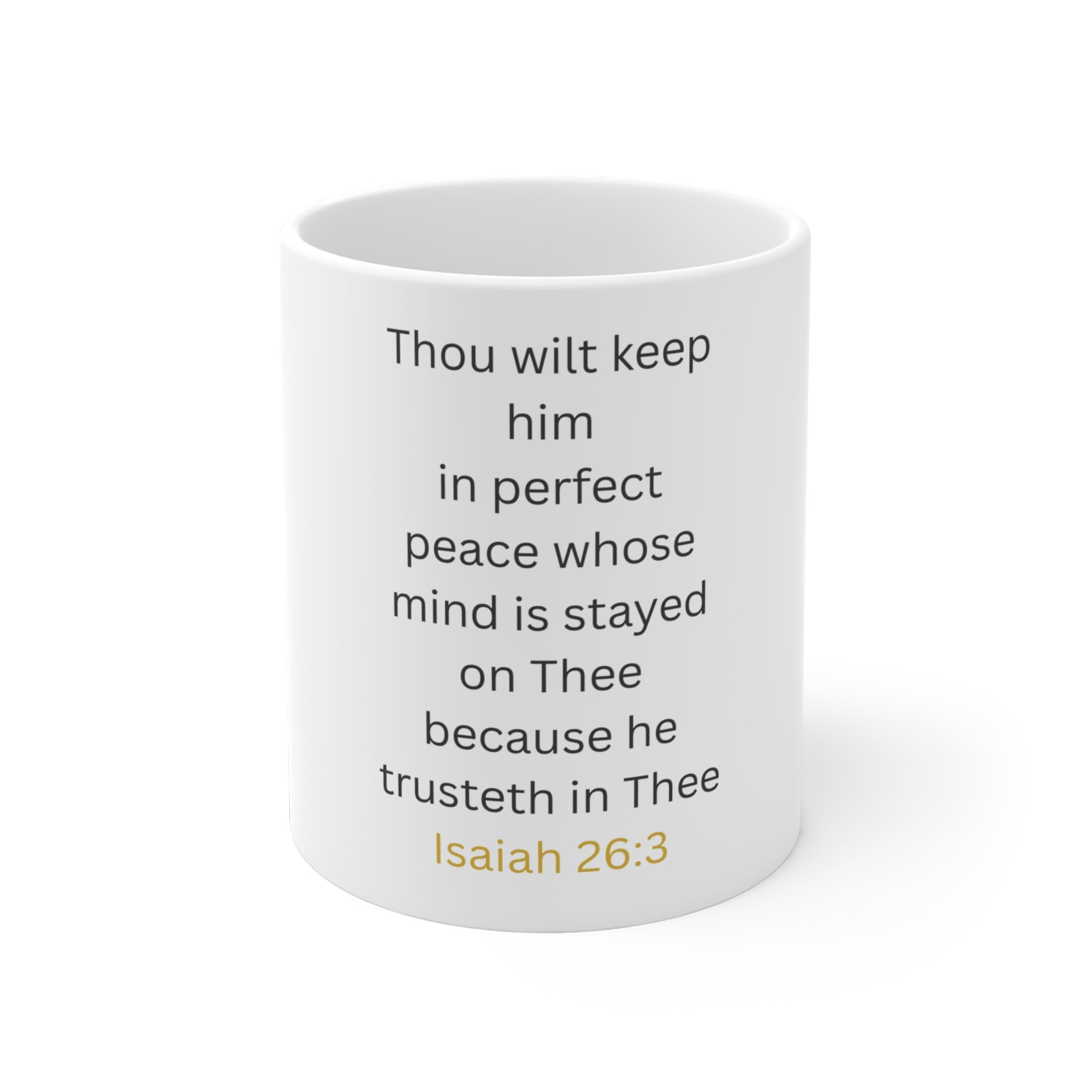 Isaiah 26:3 Ceramic Mug — Trust in Thee Inspirational Bible Verse Coffee Cup