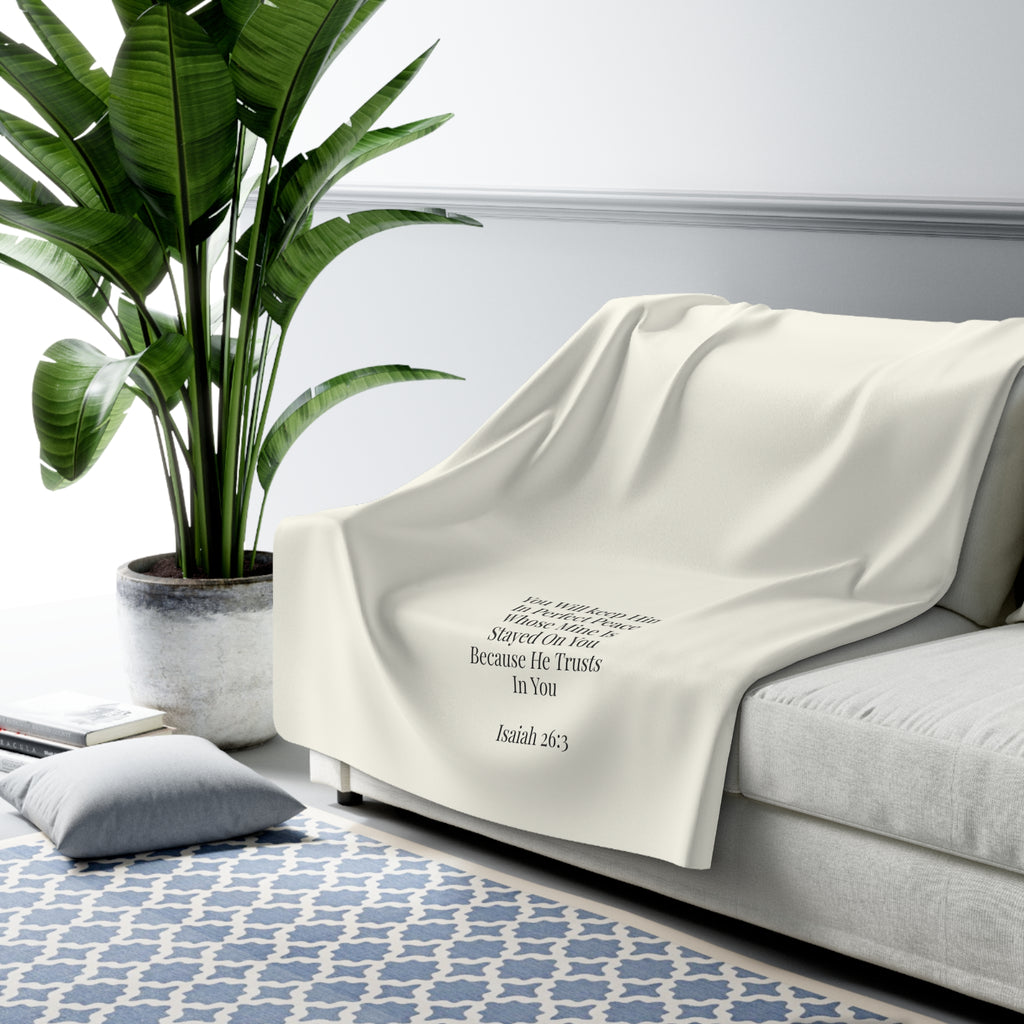 Isaiah 26:3 Perfect Peace Sherpa Fleece Blanket – Luxury Oatmeal Cream Accent