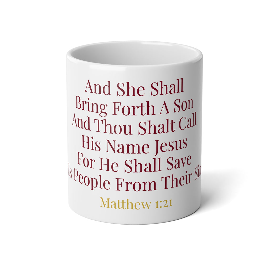 Matthew 1:21 Savior Is Born Christmas Scripture Jumbo Mug – 20oz