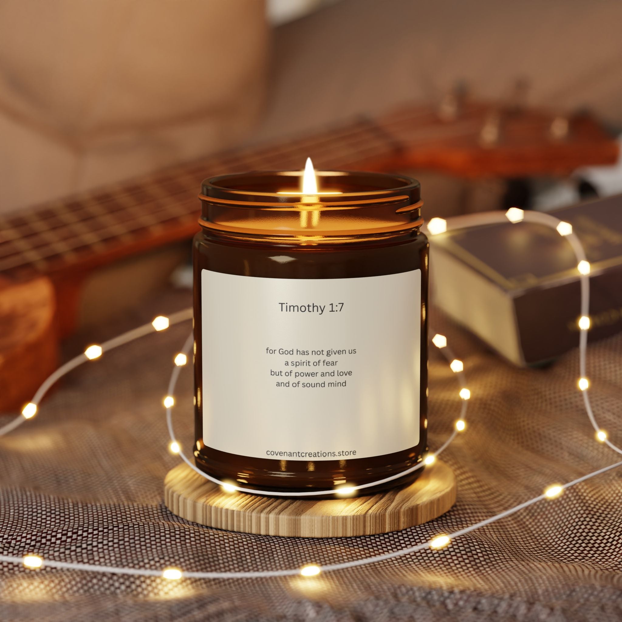 2 Timothy 1:7 Scripture Scented Soy Candle - Amber Jar