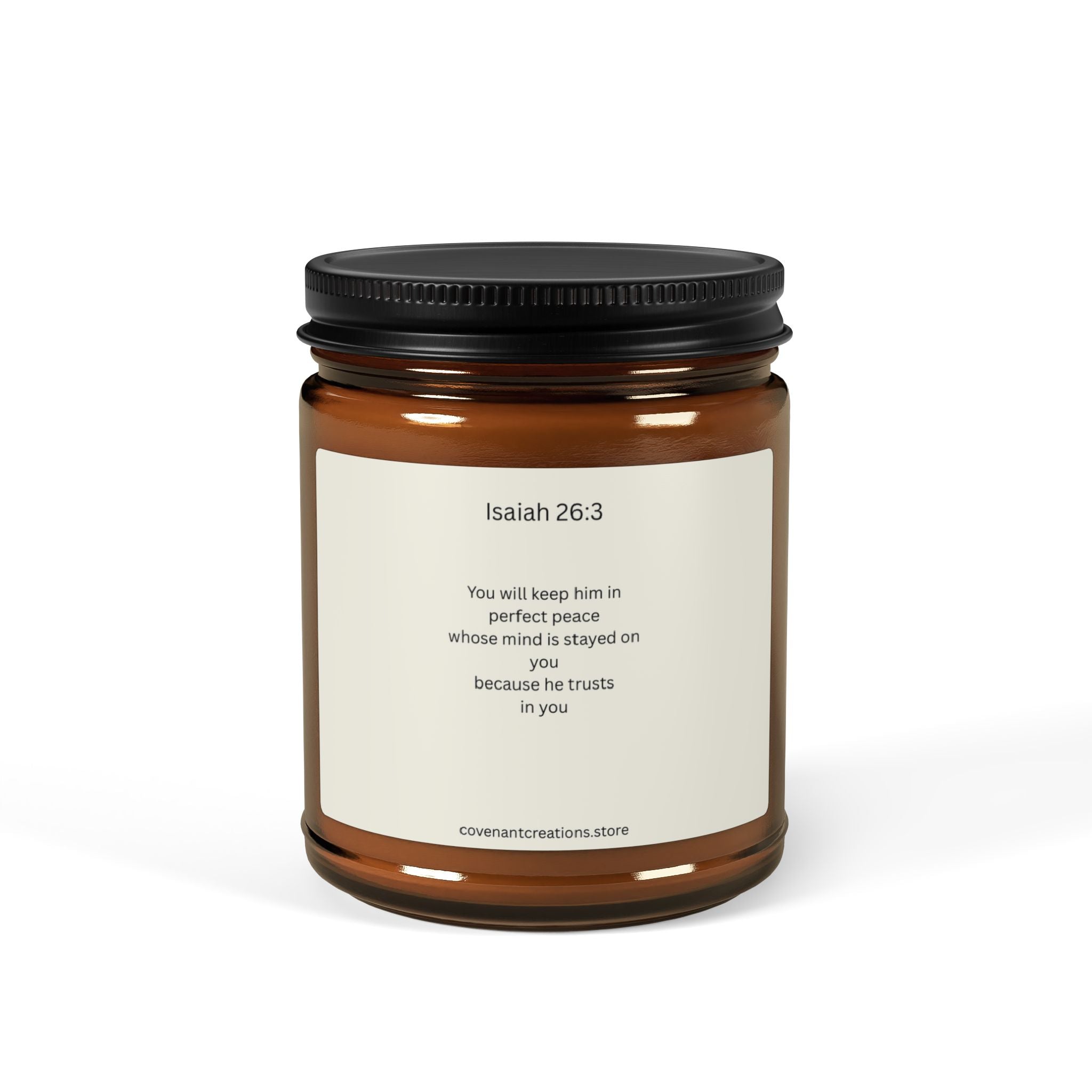 Isaiah 26:3 Scripture Scented Soy Candle - Amber Jar