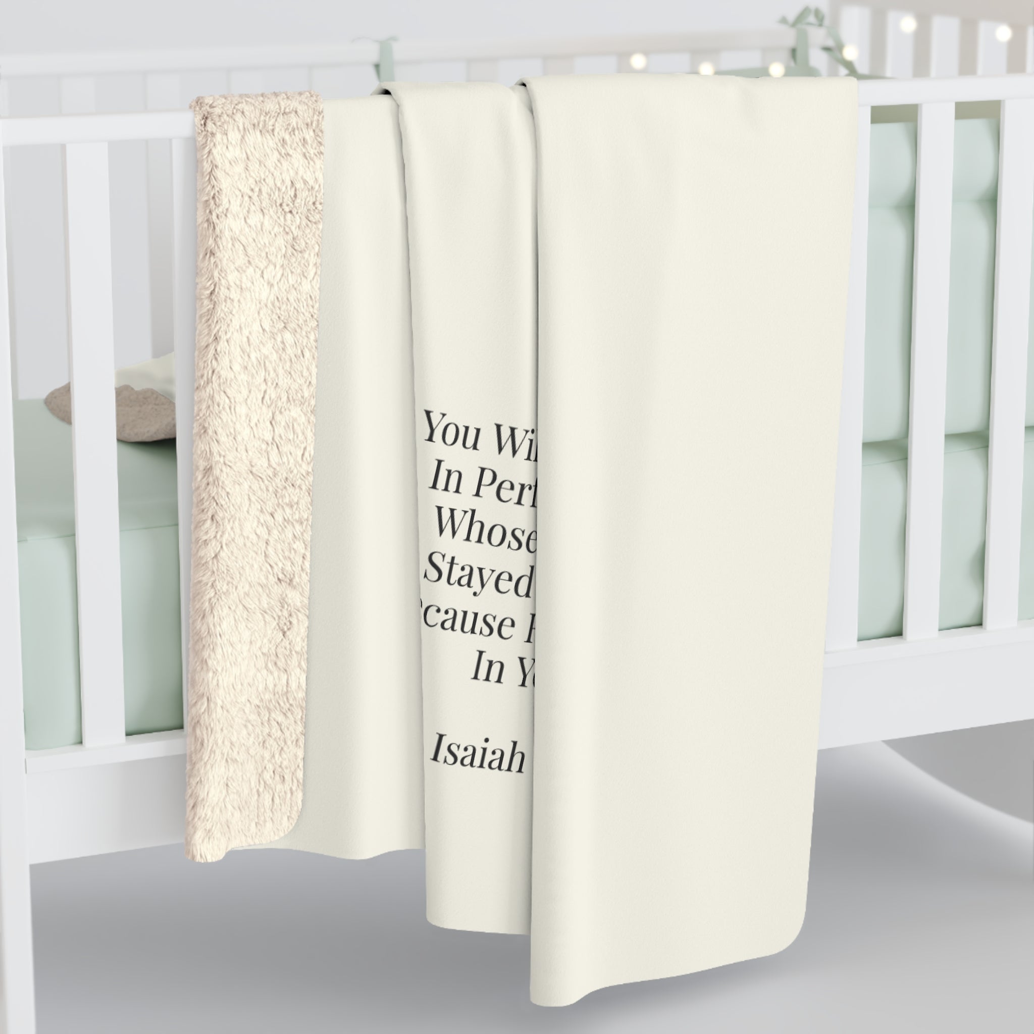 Isaiah 26:3 Perfect Peace Sherpa Fleece Blanket – Luxury Oatmeal Cream Accent
