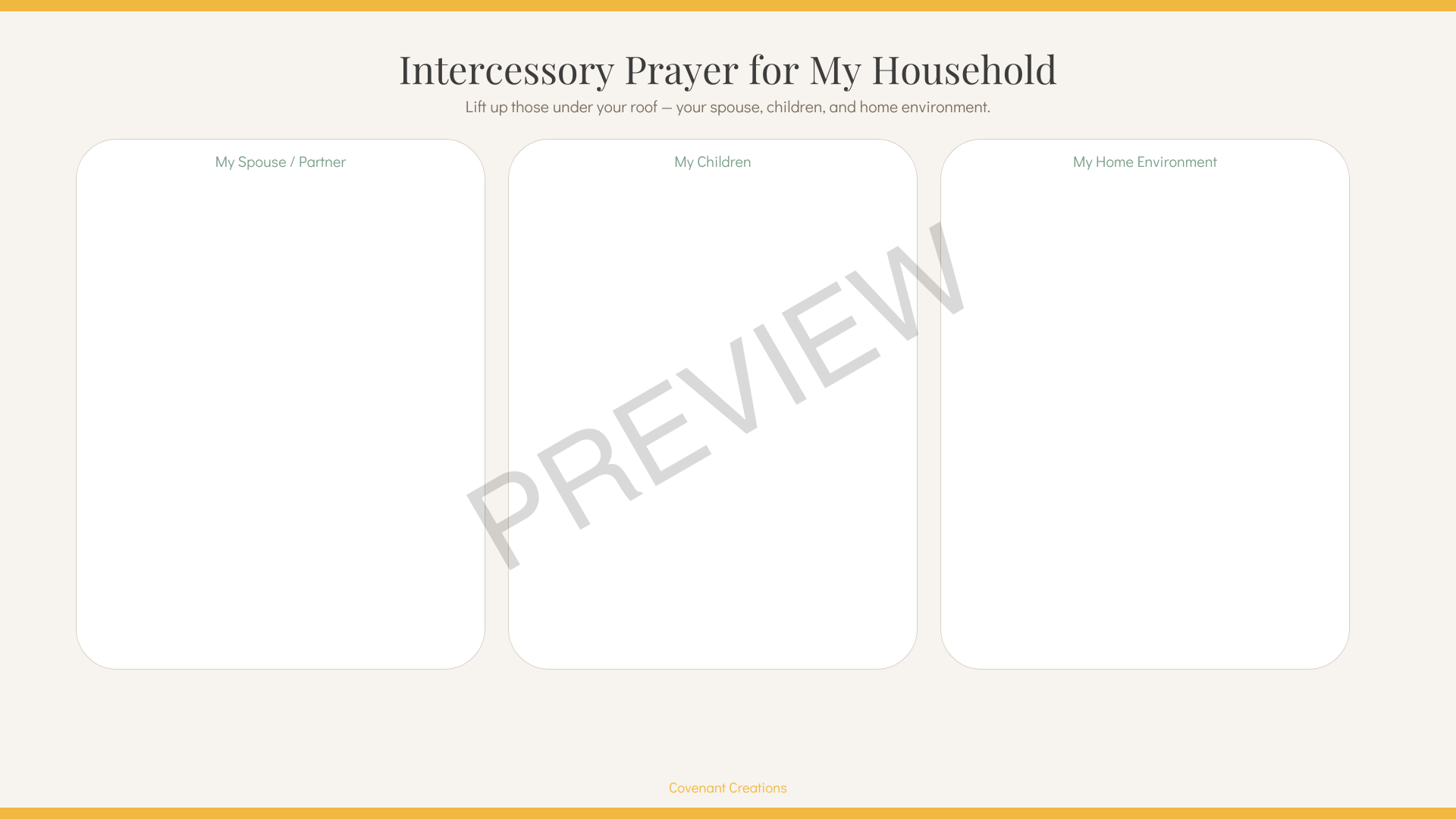 Household Intercessory Prayer Page | Digital Family Prayer Request Sheet PDF | Covenant Creations