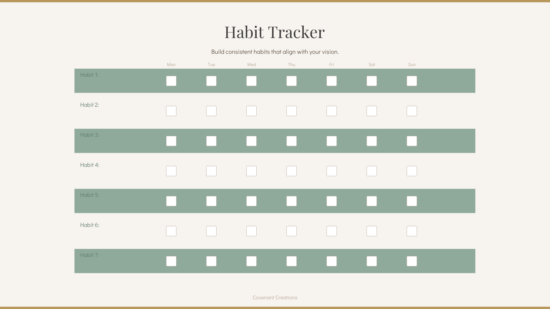 Premium Vision-Aligned Daily Habit Tracker – Instant Single-Page PDF Download
