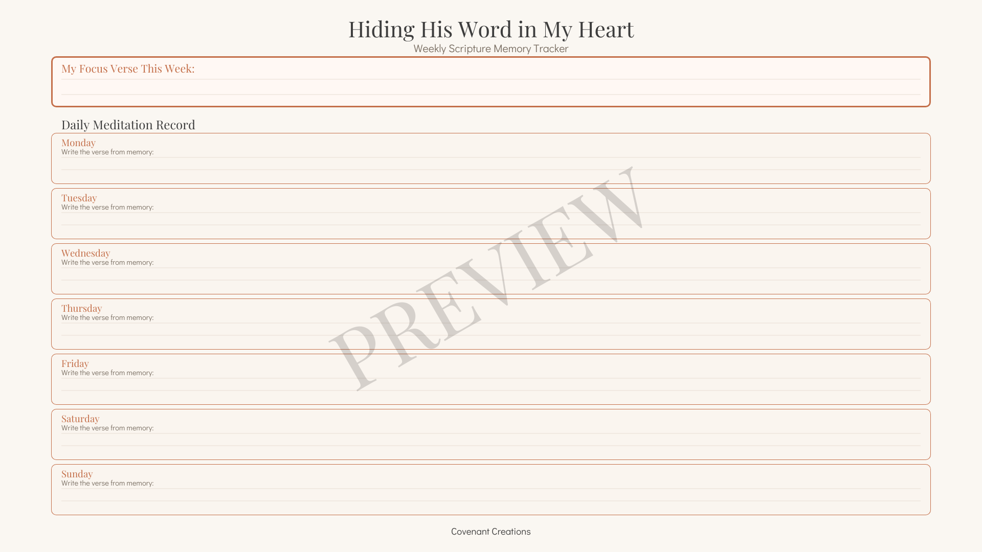 Daily Devotional Journal Digital Download PDF | 18-Page Faith Sanctuary Reflection Planner | Covenant Creations